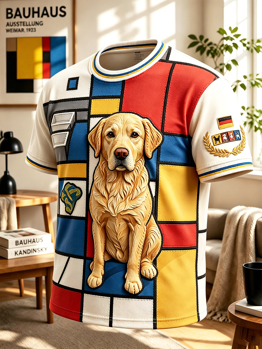 Herren-Bauhaus-Kunst-T-Shirt mit Hundemotiv, lässig