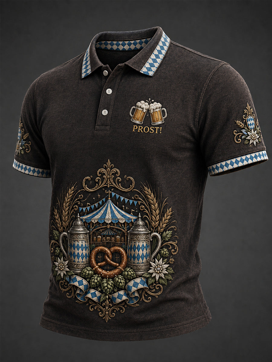 Herren-Oktoberfest Prost! Bedrucktes Freizeit-Poloshirt