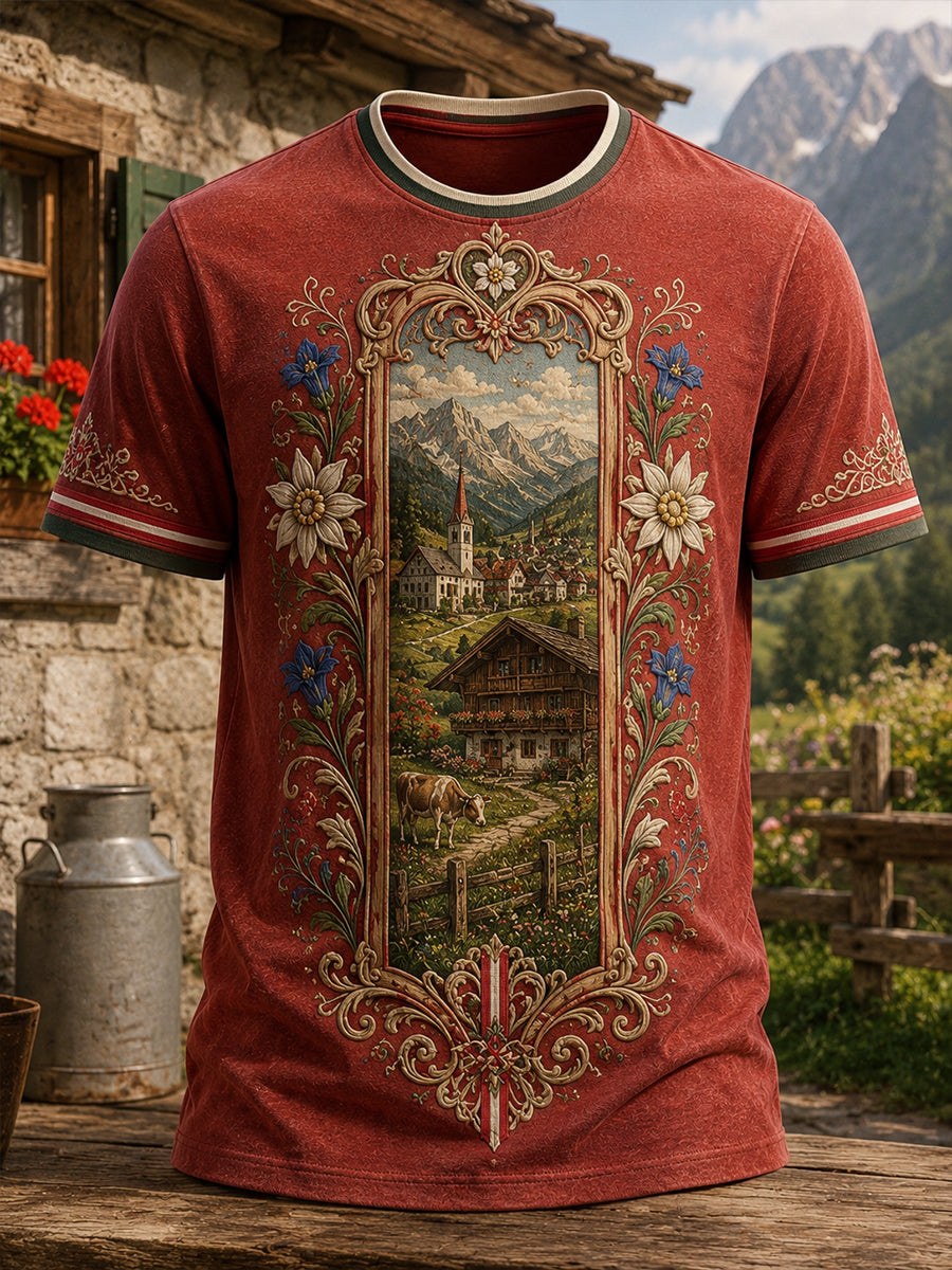 Herren-T-Shirt mit Kunstdruck im österreichischen Landhausstil