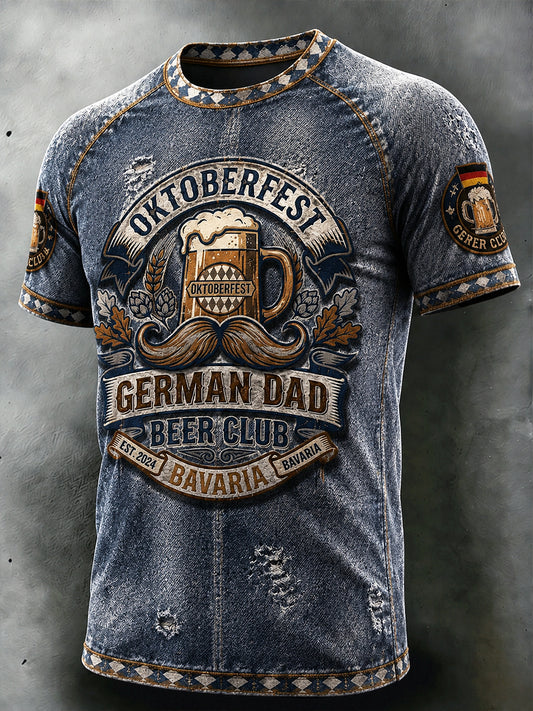 Herren-Vintage-Denim-Oktoberfest-Print-Lässiges T-Shirt