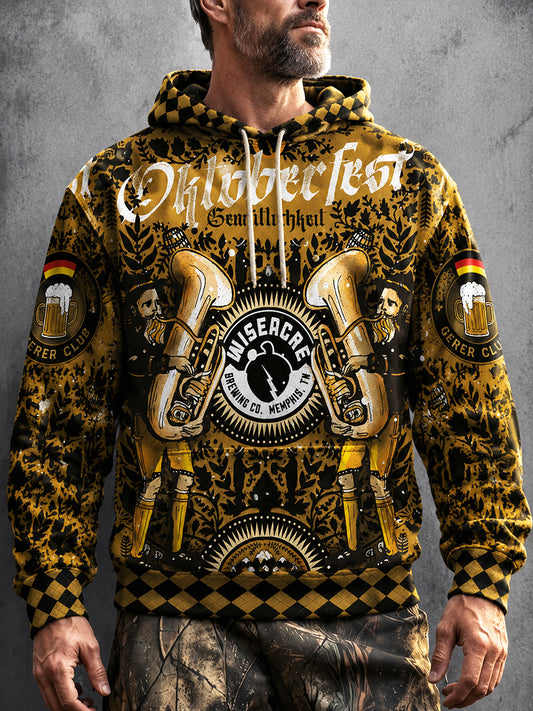 Herren-Retro-Oktoberfest-Sweatshirt mit Aufdruck, lässig, mit Kapuze