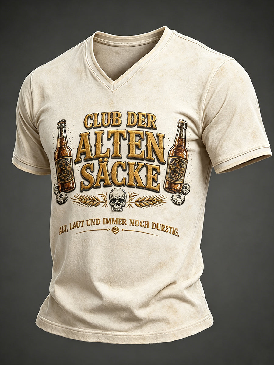 Herren-T-Shirt mit witzigem Slogan-Print und V-Ausschnitt