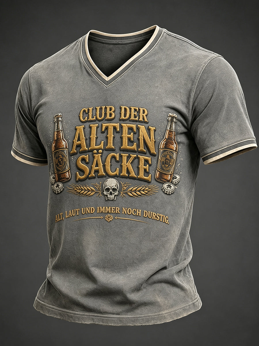 Herren-T-Shirt mit witzigem Slogan-Print und V-Ausschnitt