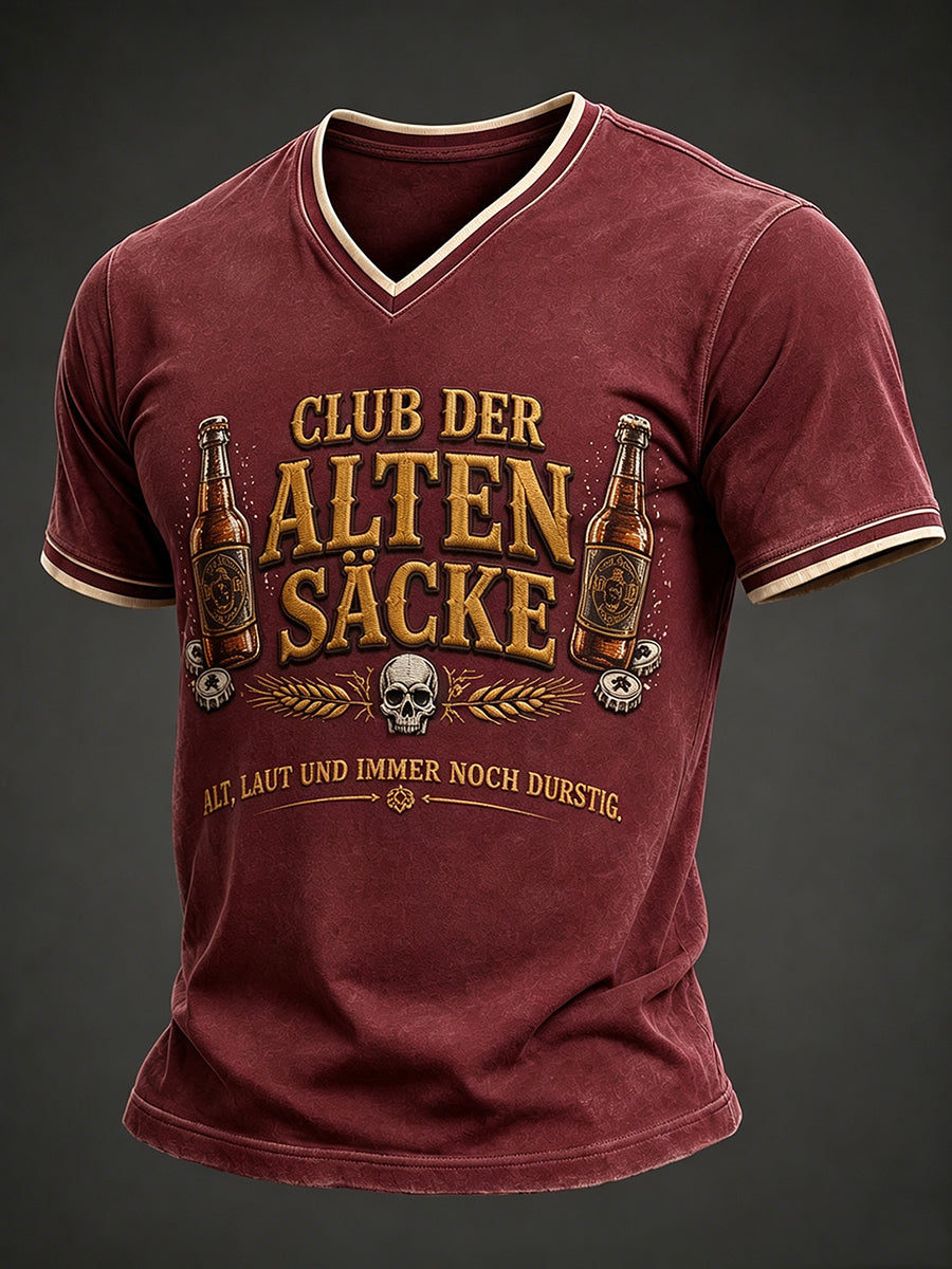 Herren-T-Shirt mit witzigem Slogan-Print und V-Ausschnitt