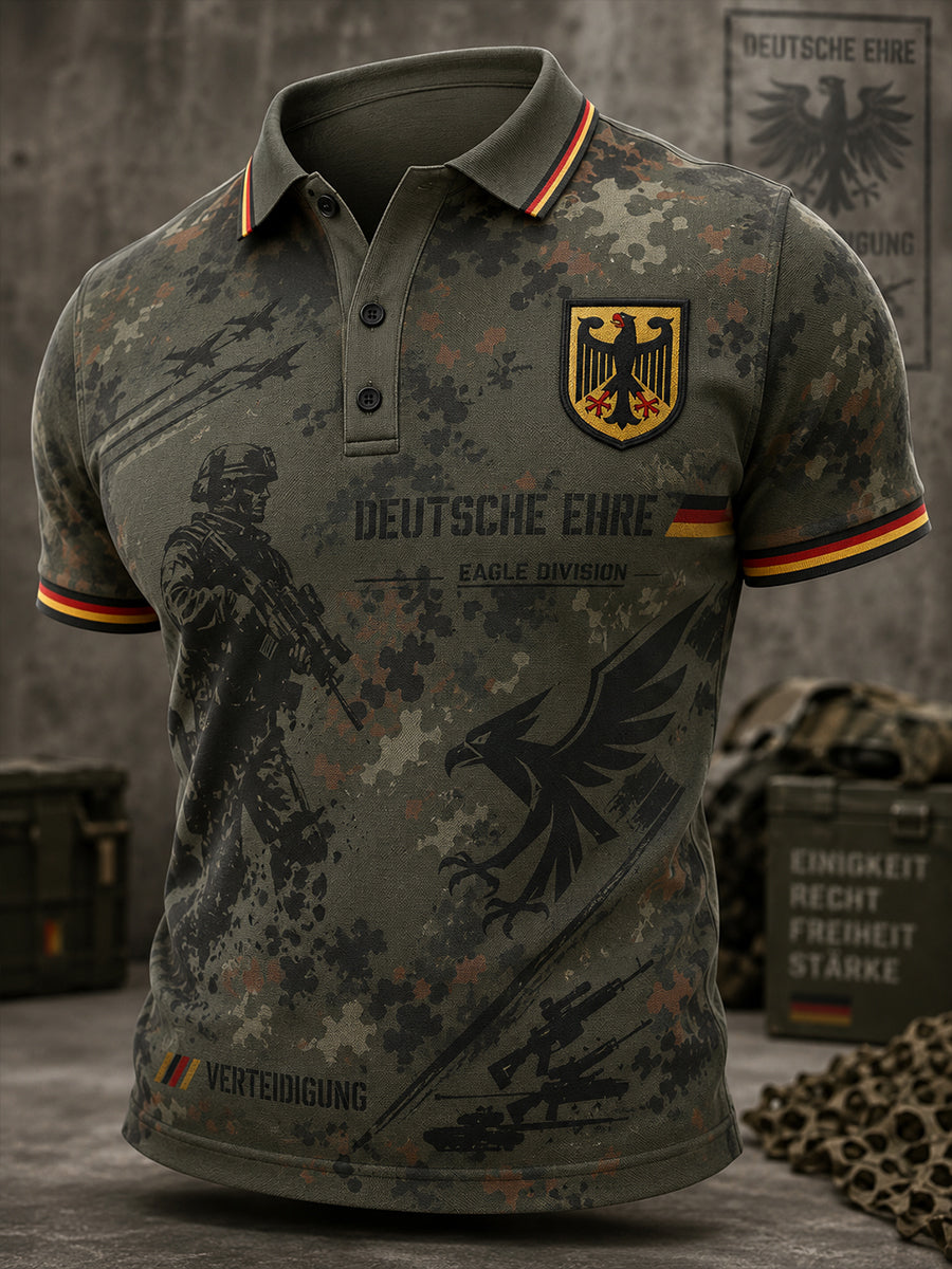 Herren-Poloshirt mit kurzen Ärmeln und vintage Militär-Print