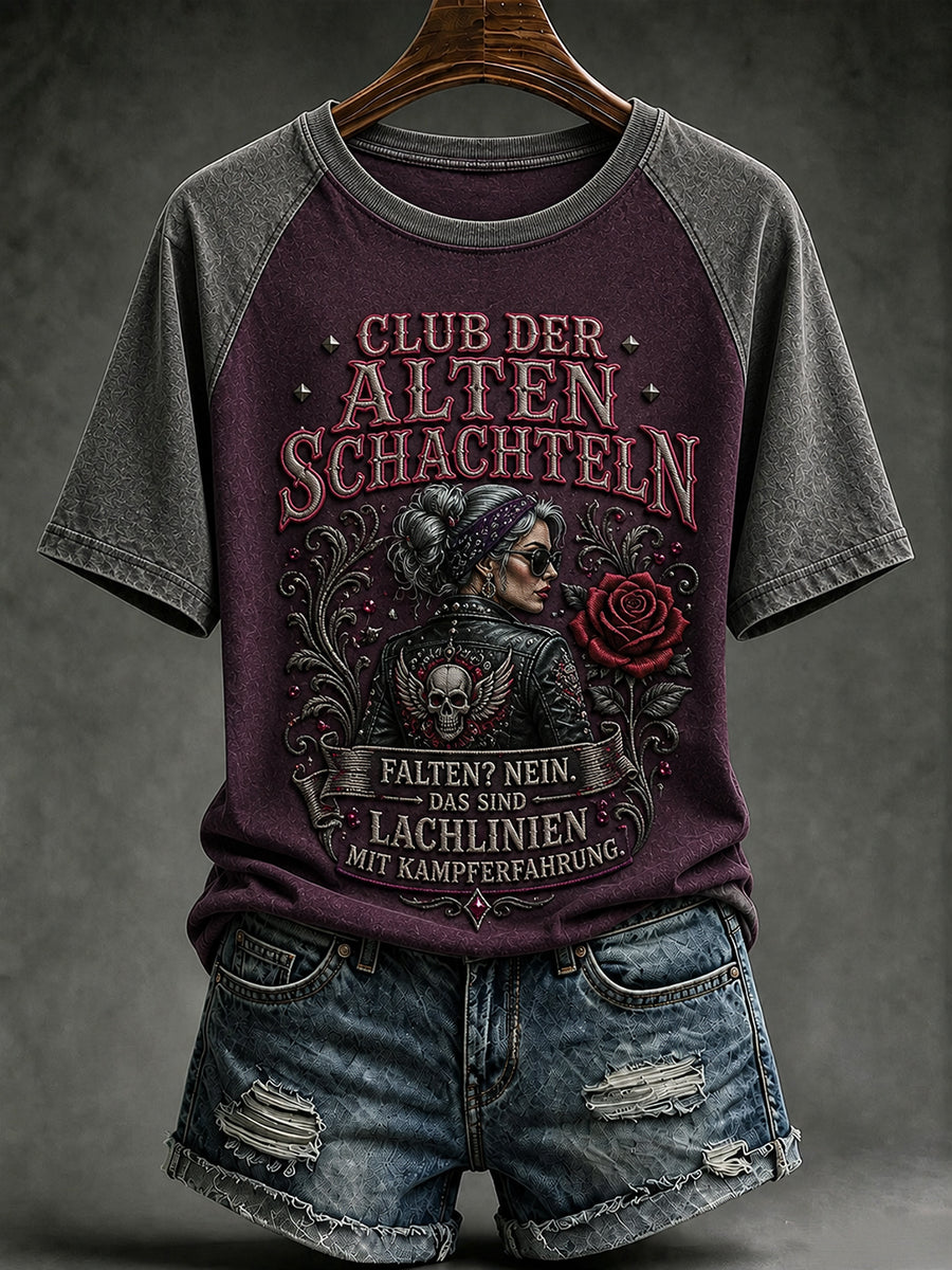 Frauen-T-Shirt mit witzigem Slogan-Print und Rundhalsausschnitt