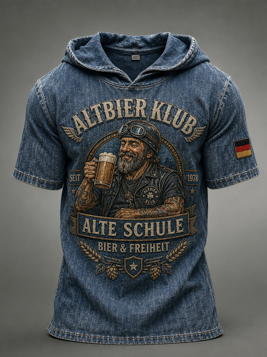 Kurzarm-Kapuzen-Sweatshirt für Herren mit Vintage-Slogan-Print