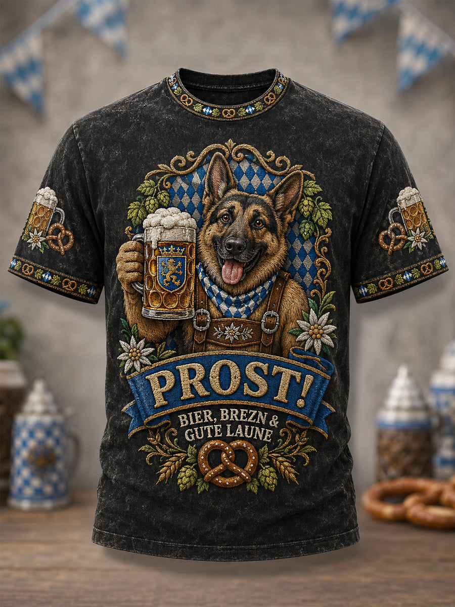 Herren-Witziger Deutscher Schäferhund Oktoberfest Prost! Bedrucktes Freizeit-T-Shirt