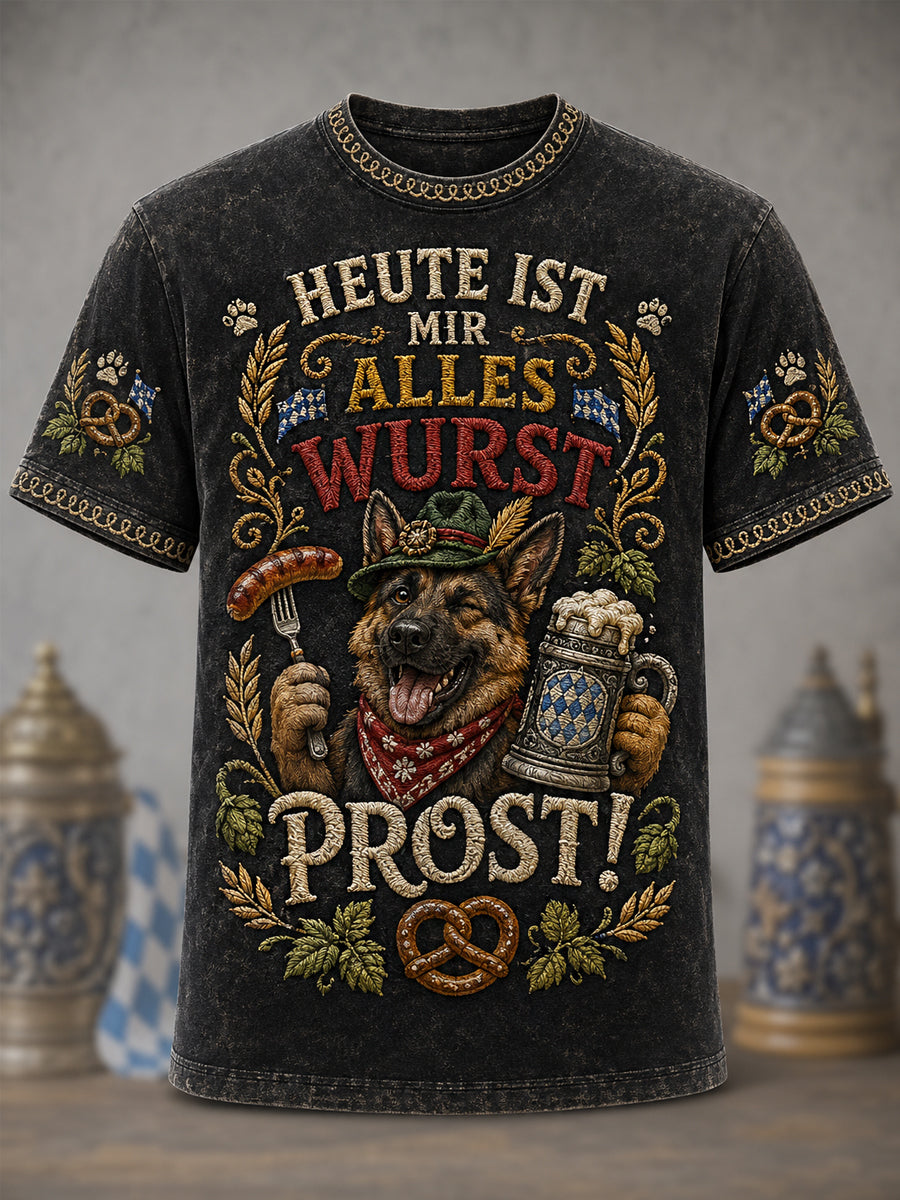 Herren-Witziger Deutscher Schäferhund Oktoberfest Prost! Bedrucktes Freizeit-T-Shirt