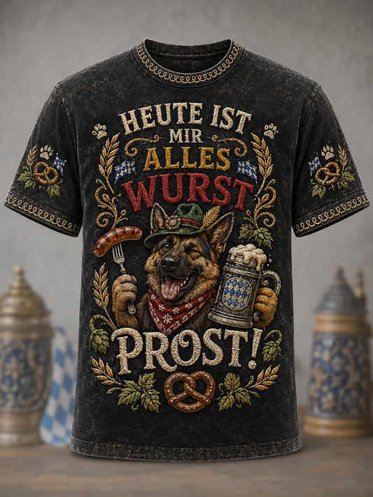 Herren-Witziger Deutscher Schäferhund Oktoberfest Prost! Bedrucktes Freizeit-T-Shirt