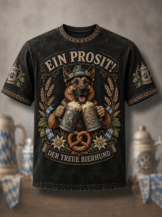 Herren-Witziger Deutscher Schäferhund Oktoberfest Prost! Bedrucktes Freizeit-T-Shirt