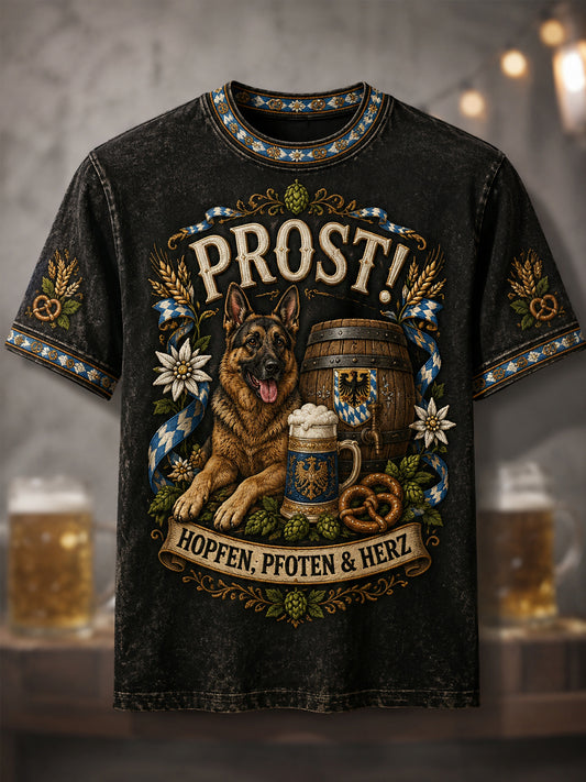 Herren-Witziger Deutscher Schäferhund Oktoberfest Prost! Bedrucktes Freizeit-T-Shirt