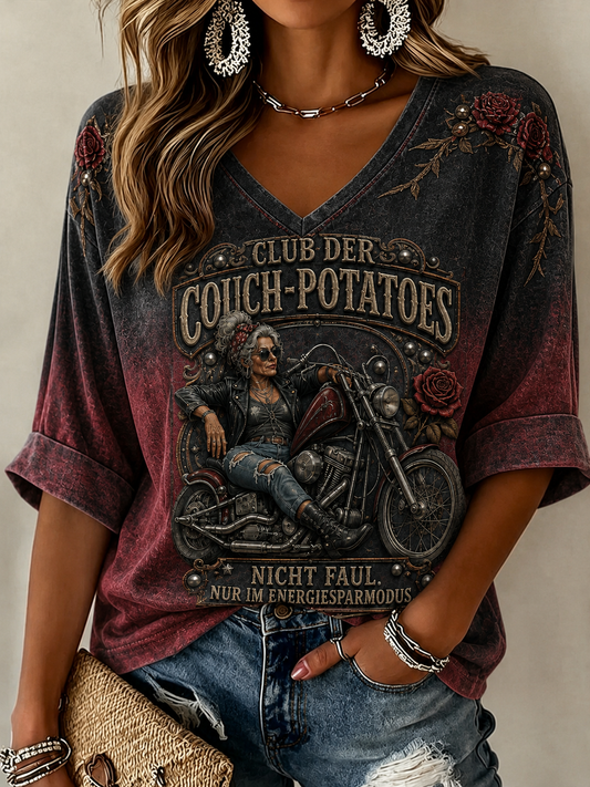 Damen-Slogan-Linien-T-Shirt mit kurzen Ärmeln