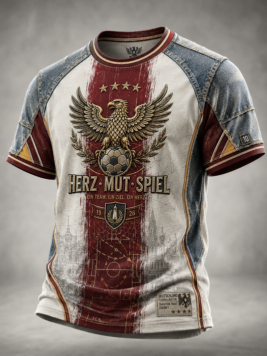 Herren-T-Shirt mit kurzen Ärmeln im Fußball-Design, Deutschland