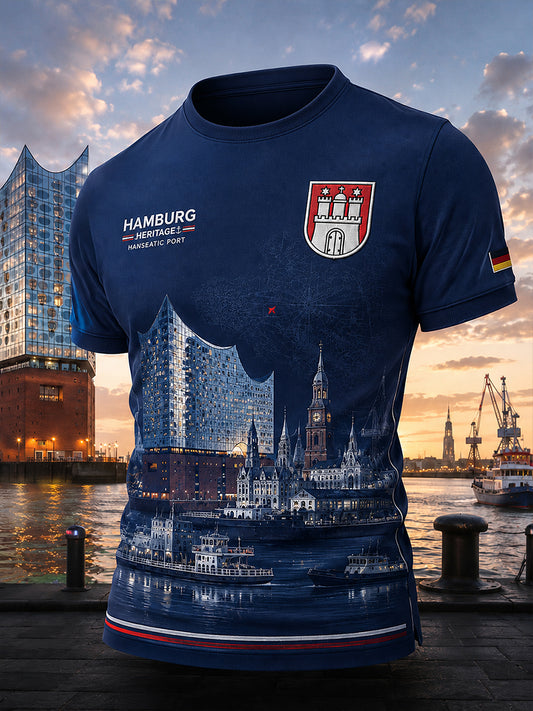 Herren-T-Shirt mit kurzen Ärmeln und urbanem, erinnerungsträchtigem Grafikdruck
