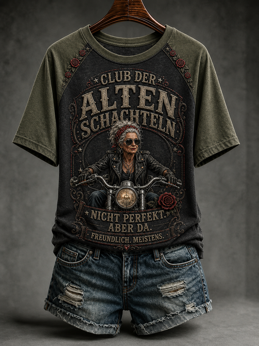 Frauen-T-Shirt mit humorvollem Spruch, Rundhalsausschnitt und kurzen Ärmeln