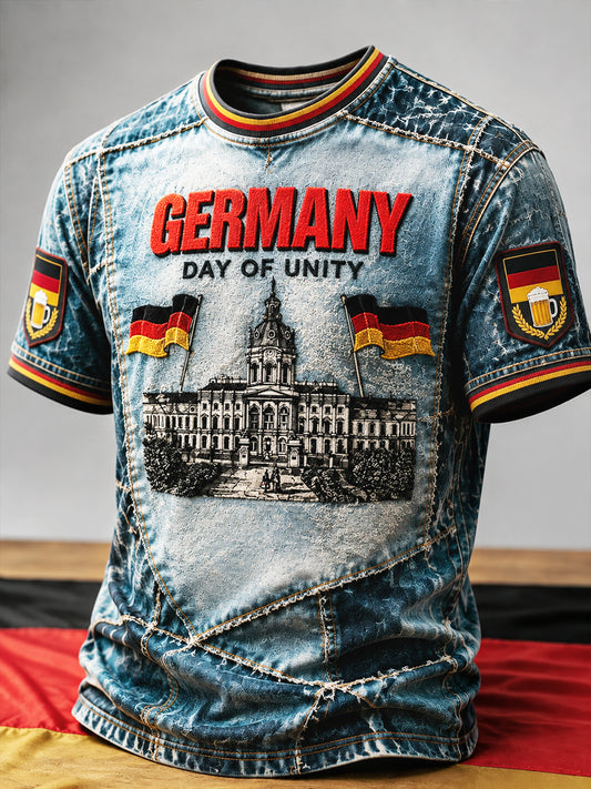Herren-Casual-T-Shirt mit Patchwork-Print zum Tag der Deutschen Einheit