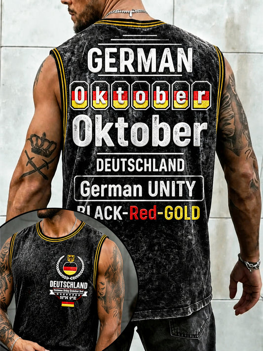 Herren Retro Schwarz Deutscher National feiertag Druck Freizeit weste