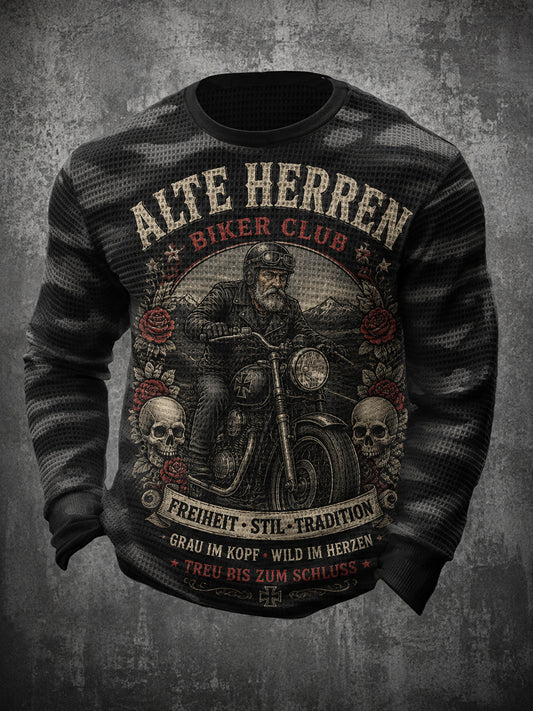Herren-T-Shirt im Vintage-Stil mit abgenutztem Slogan-Print, aus Waffelstrick und mit langen Ärmeln