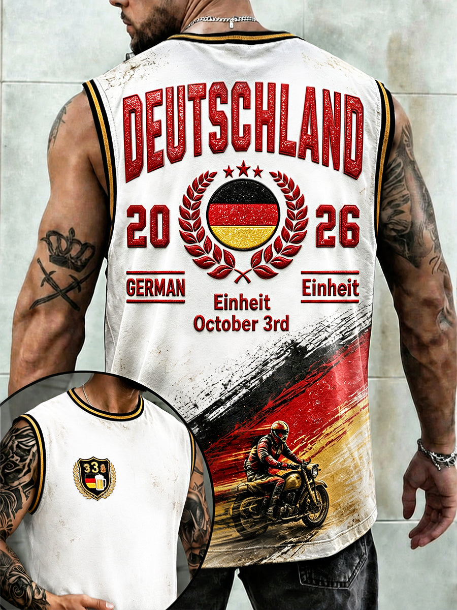Herren Vintage Weiß Deutscher National feiertag Motorrad druck Freizeit weste