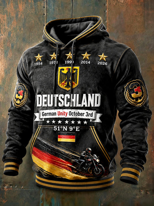 Herren Schwarz Deutscher National feiertag Motorrad druck Lässiges Kapuzen-Sweatshirt