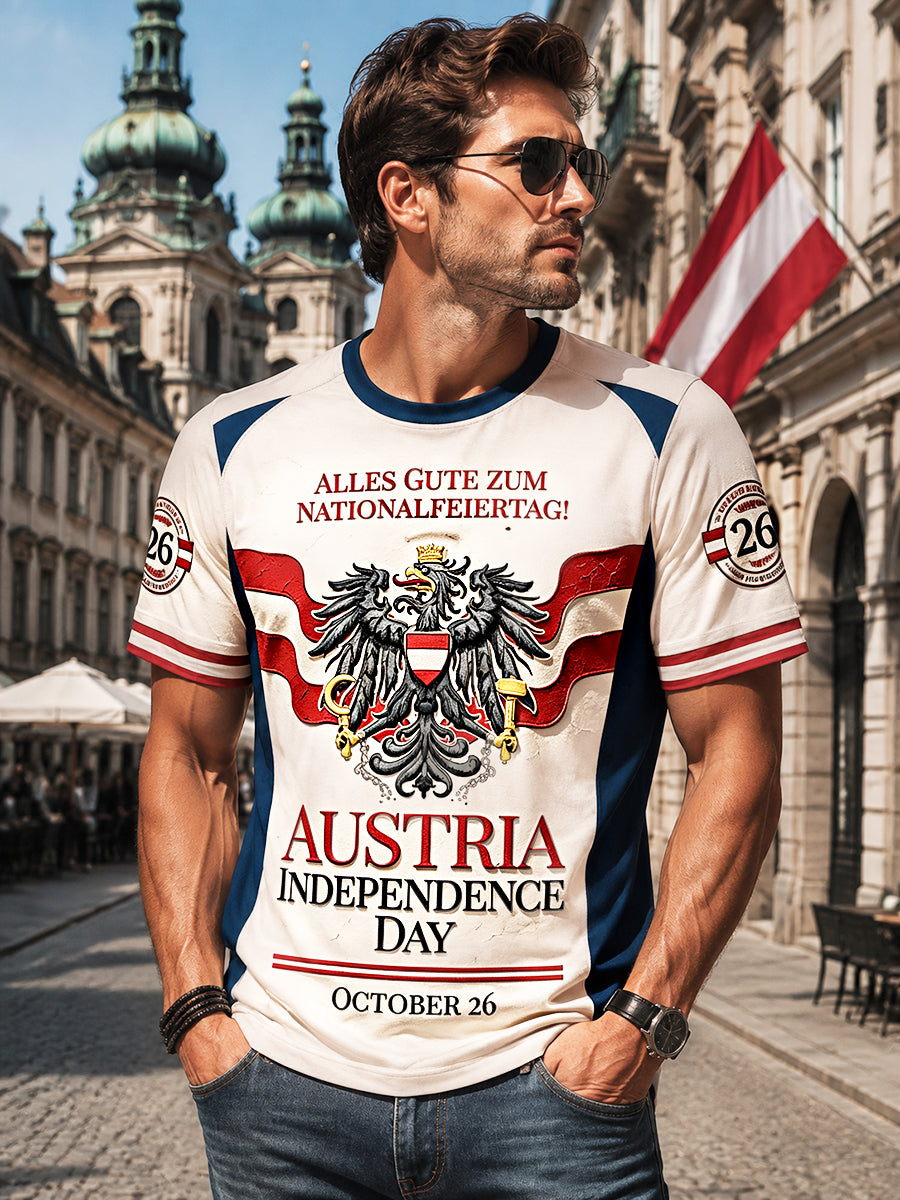 Herren-Casual-T-Shirt mit Patchwork-Print zum österreichischen Nationalfeiertag