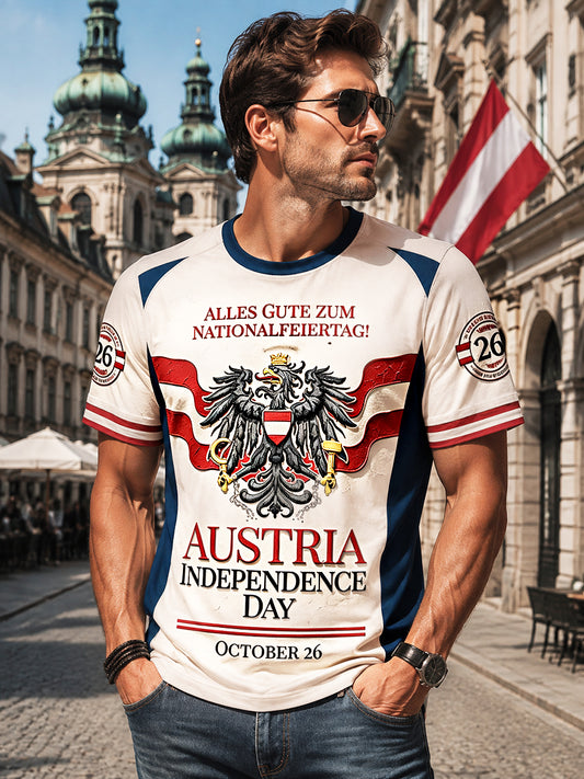 Herren-Casual-T-Shirt mit Patchwork-Print zum österreichischen Nationalfeiertag
