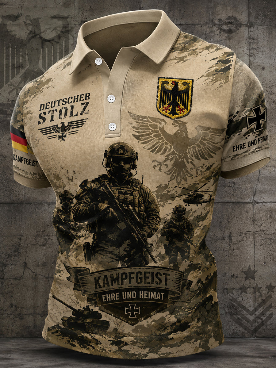 Herren-Poloshirt mit kurzen Ärmeln und Camouflage-Print im Militärstil