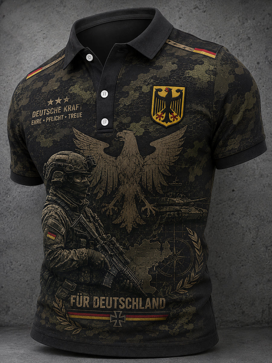 Herren-Poloshirt mit kurzen Ärmeln und Camouflage-Print im Militärstil