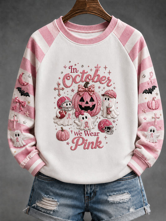 Brustkrebs Bewusstsein Pink Ribbon Ghost Stripe Patchwork Sweatshirt