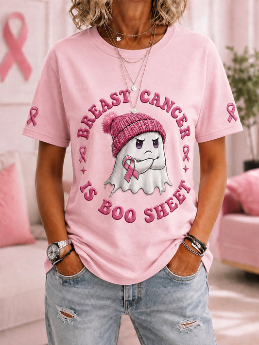 Frauen brustkrebs ist Boo Sheet Halloween Pink Ghost Print Brustkrebs Sensi bilisierung Unterstützung Tee