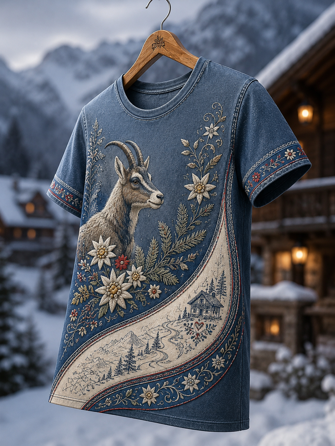 Frauen-T-Shirt mit kurzen Ärmeln im Stil der österreichischen Landkultur