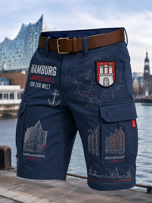 Herren-Cargo-Kurzhose im Retro-Stil mit urbanem Jubiläumsmotiv