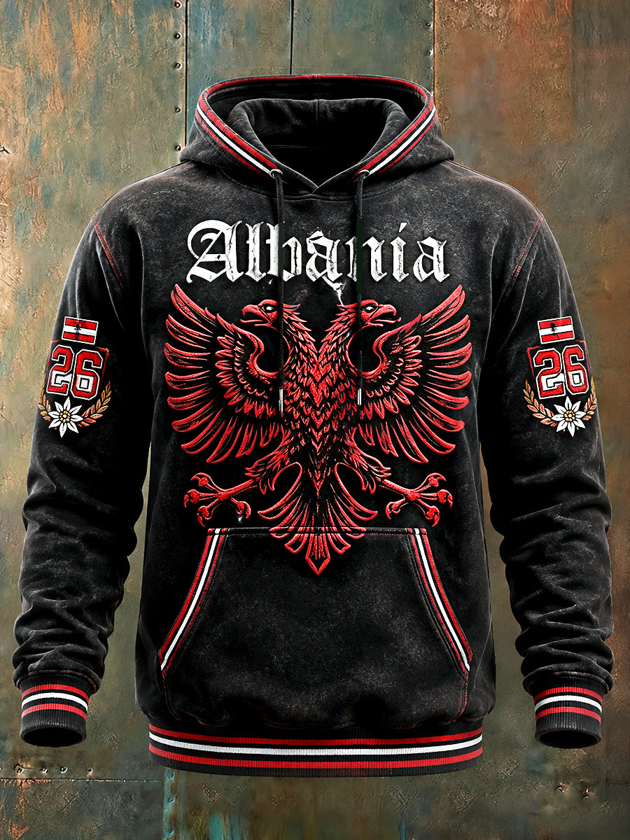 Herren-Kapuzenpullover mit österreichischem Adler-Print im Casual-Stil