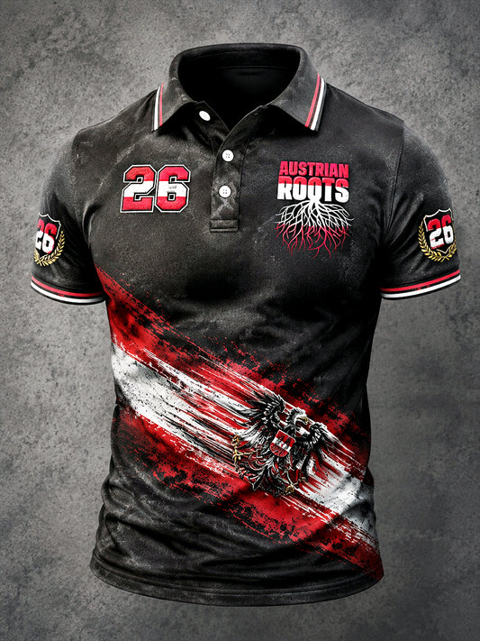 Herren-Poloshirt mit lässigem Österreich-Eagle-Print zum Nationalfeiertag