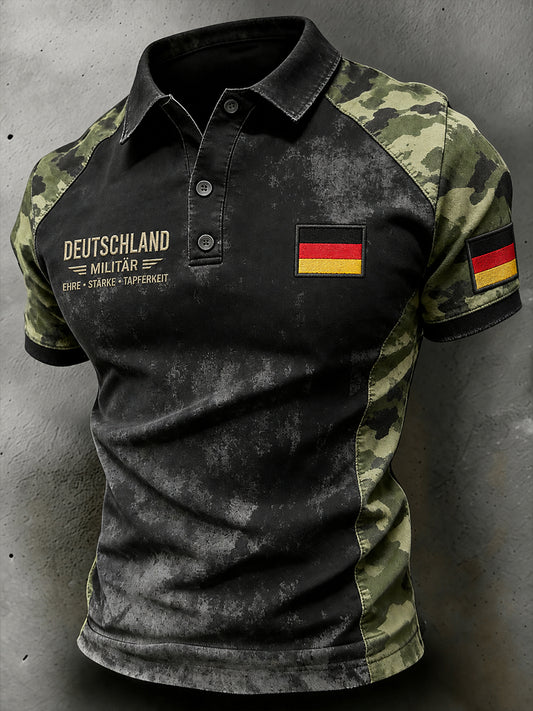 Herren-Poloshirt mit kurzen Ärmeln und vintage Militär-Print