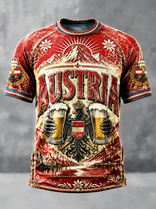 Herren Retro Rot Österreich isches Wien Oktoberfest Print Freizeit T-Shirt