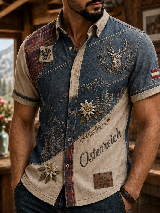 Herren-Hemd mit kurzen Ärmeln im österreichischen Landhausstil
