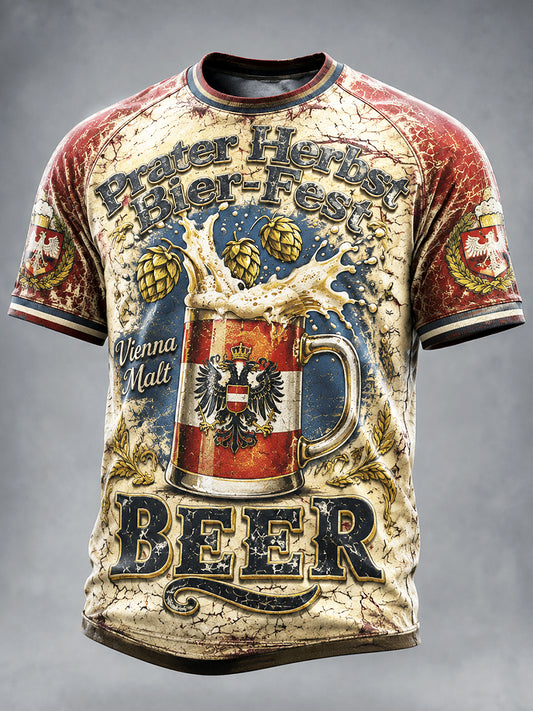 Herren-T-Shirt im Vintage-Stil mit Wiener Bierfest-Print für den Alltag
