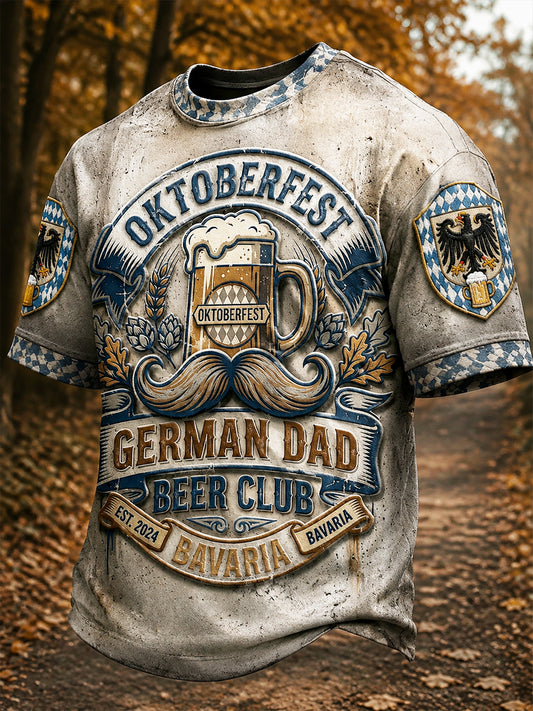 Herren-Casual-T-Shirt mit V-Ausschnitt und Oktoberfest-Print für den Herbst