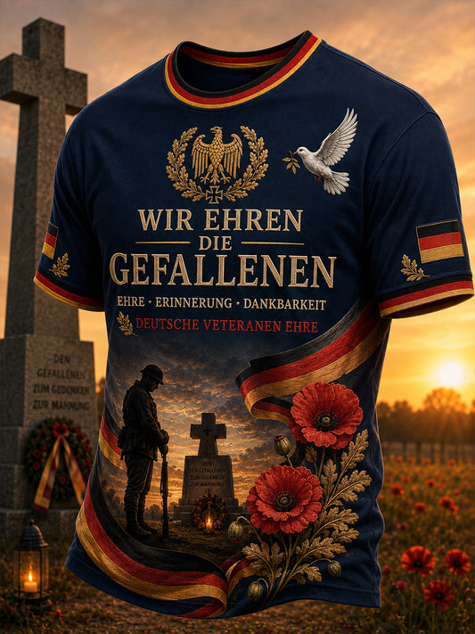 Herren-T-Shirt mit kurzen Ärmeln und grafischem Veteranen-Gedenkdruck
