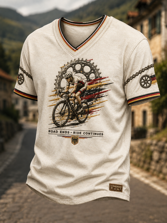 Herren-T-Shirt mit V-Ausschnitt im Stil der deutschen Radfahrerkultur