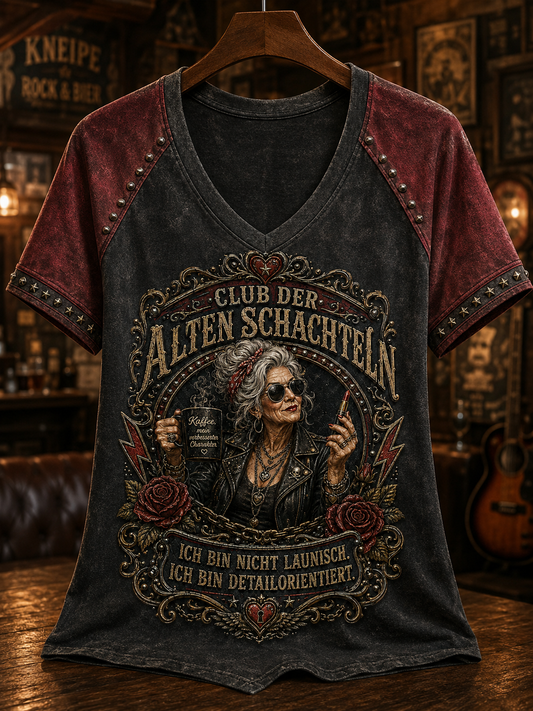Frauen-Humor-Slogan-V-Ausschnitt-Off‑Shoulder-Kurzarm-T-Shirt