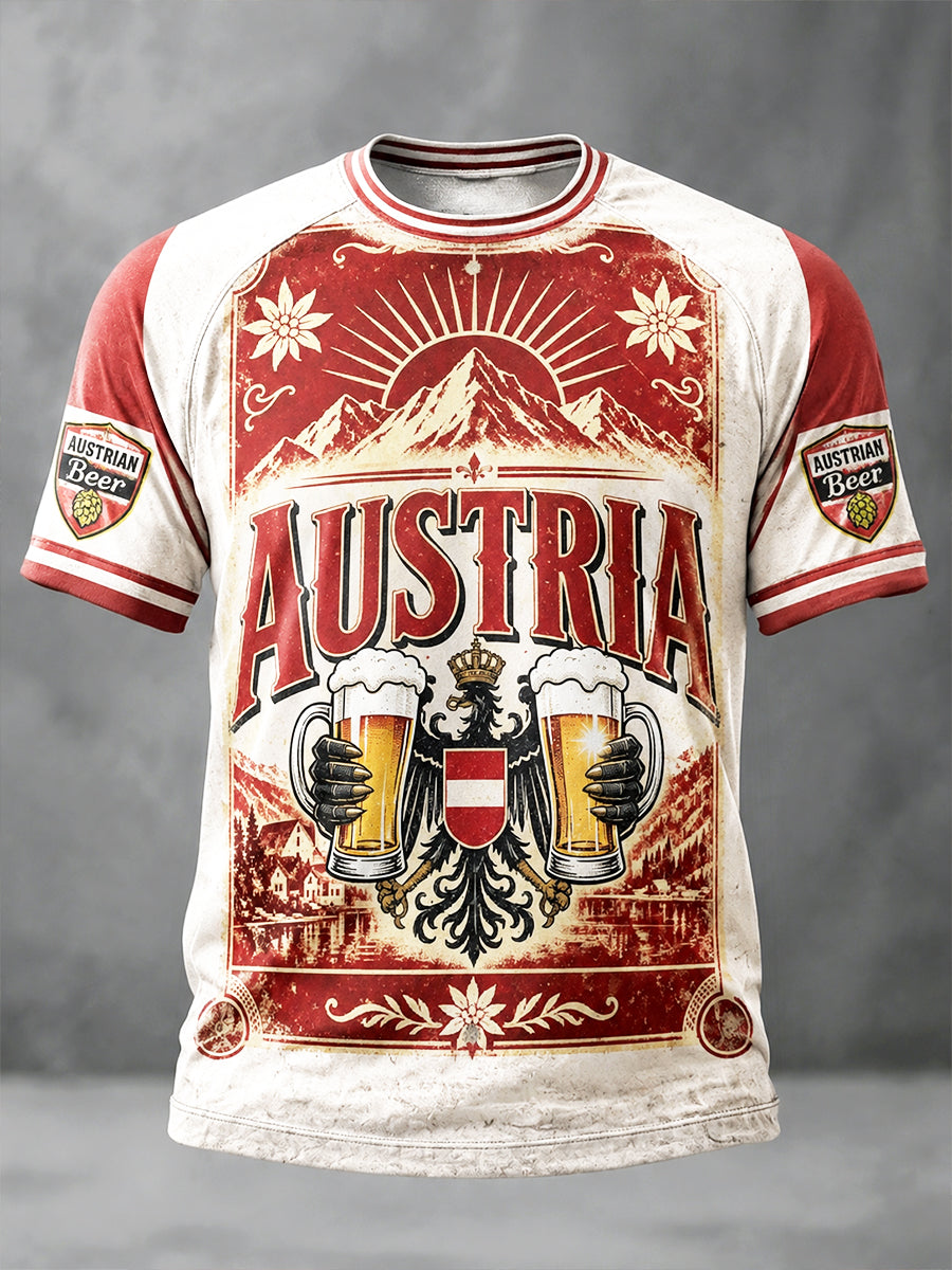 Herren-Casual-T-Shirt mit schulterfreiem Schnitt und österreichischem Bierfest-Print