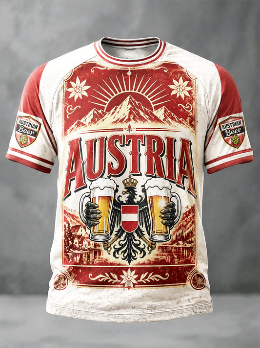 Herren-Casual-T-Shirt mit schulterfreiem Schnitt und österreichischem Bierfest-Print