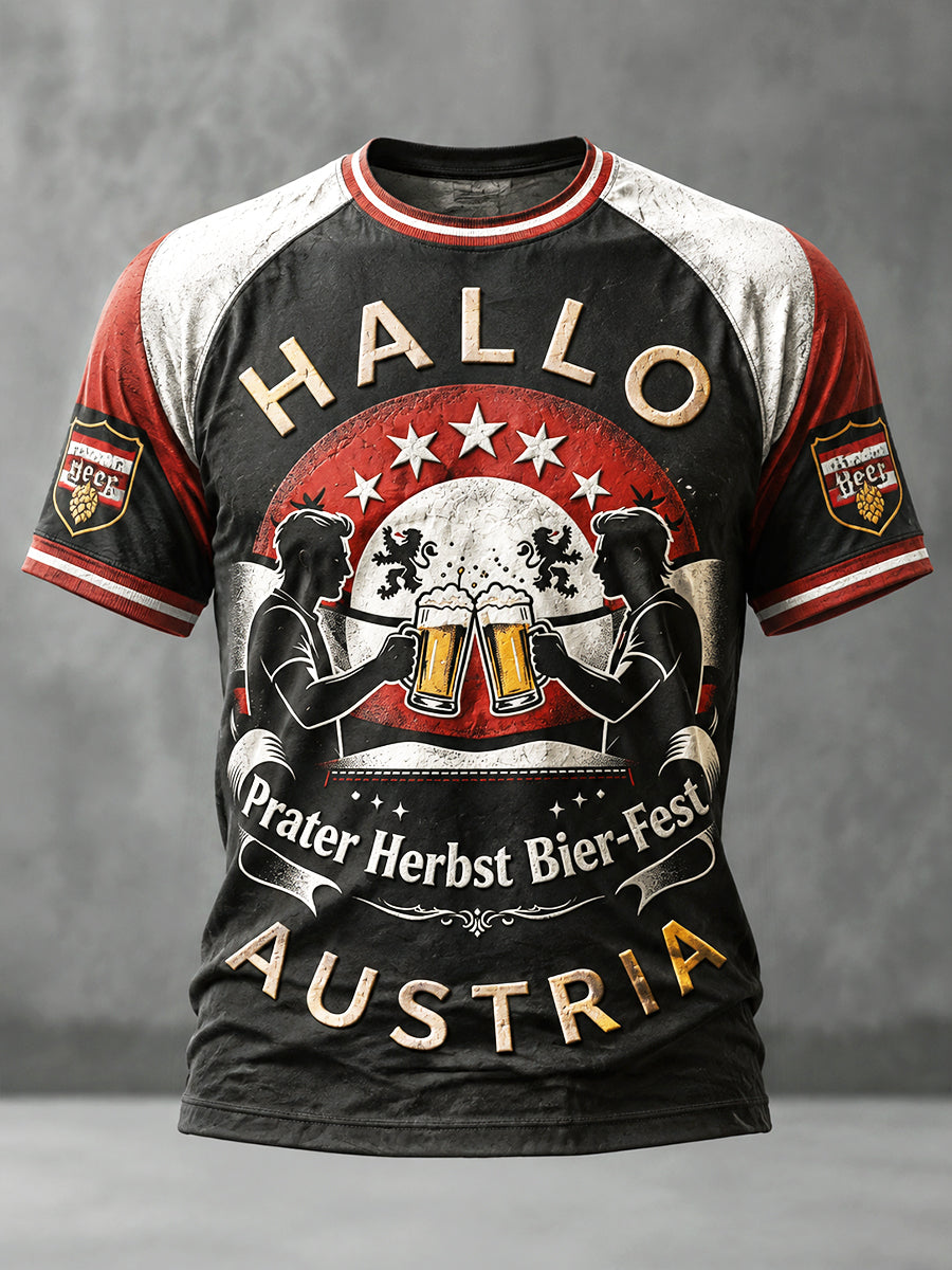 Herren-Oktoberfest-T-Shirt im Patchwork-Design mit lässigem Drop‑Shoulder‑Schnitt