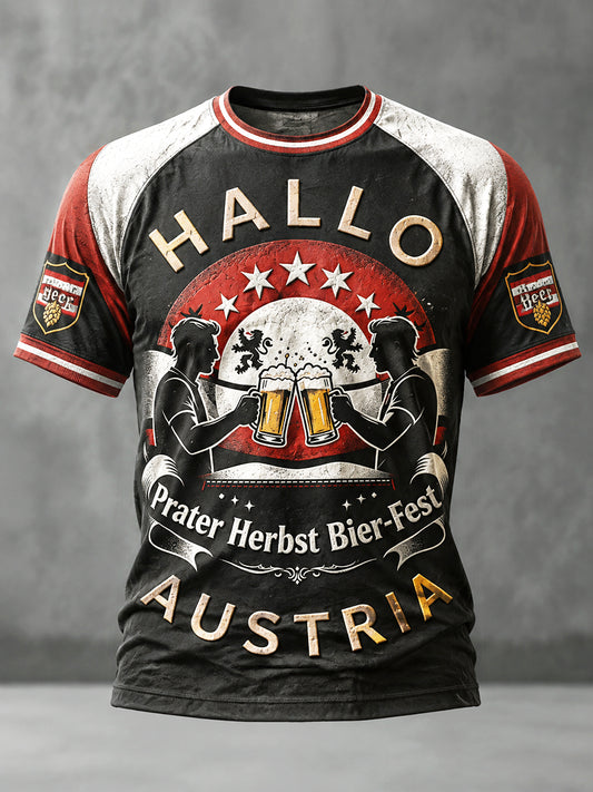 Herren-Oktoberfest-T-Shirt im Patchwork-Design mit lässigem Drop‑Shoulder‑Schnitt
