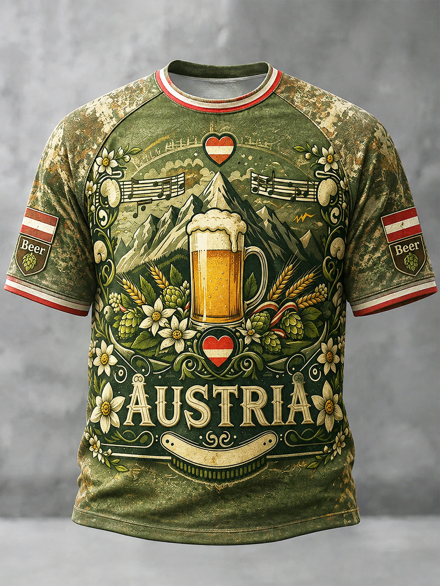 Herren-Oktoberfest-T-Shirt in Tarnoptik, lässig, mit abfallender Schulter