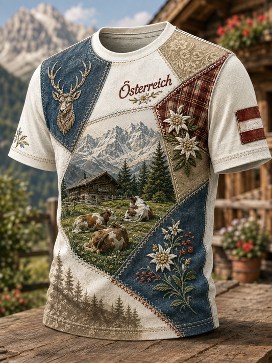 Herren-T-Shirt mit kurzen Ärmeln im österreichischen Landhausstil