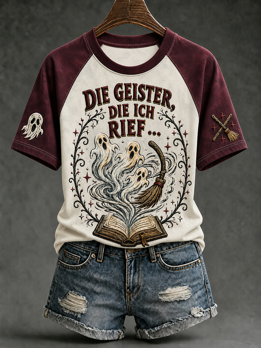 Damen-T-Shirt mit Halloween-Print „DIE GEISTER, DIE ICH RIEF“